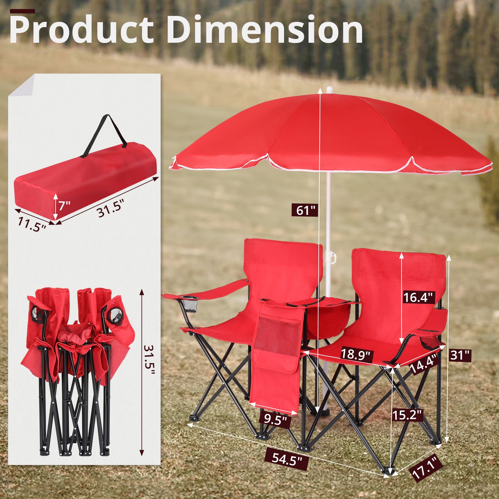 Red Fishing Chair Iron Bracket Oxford Cloth 85kg With Sun Umbrella