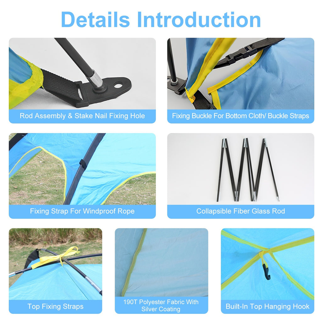 1Pc 4-6 Person Beach Tent Canopy  With 3 Door Openings Carry Bag UPF50 Waterproof  For Beach Picnic Camping Hiking Adventure Fishing