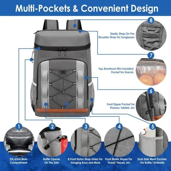 Cooler Backpack 36 Can Leakproof Insulated Cooler Backpack With 25L 6.6Gal For Picnic Camping Beach Hiking Fishing Travel