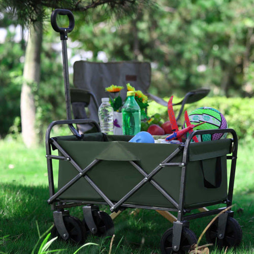 Collapsible Foldable Wagon Cart With Strapping System, Beach Wagon ,Utility Wagon Grocery Cart Camping Shopping Sports Gardeing Fishing Supports 225lbs, Green