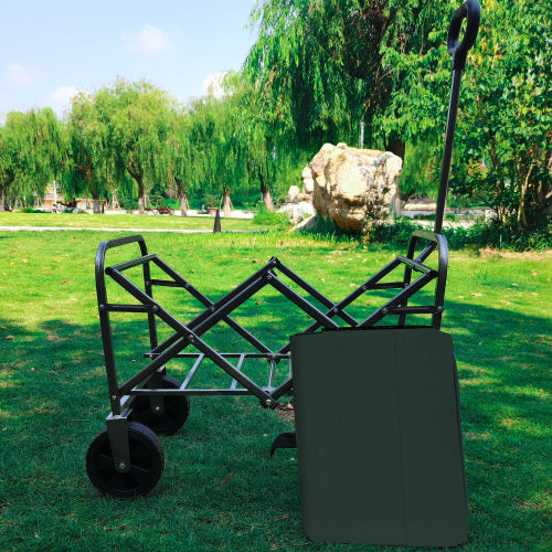Collapsible Foldable Wagon Cart With Strapping System, Beach Wagon ,Utility Wagon Grocery Cart Camping Shopping Sports Gardeing Fishing Supports 225lbs, Green
