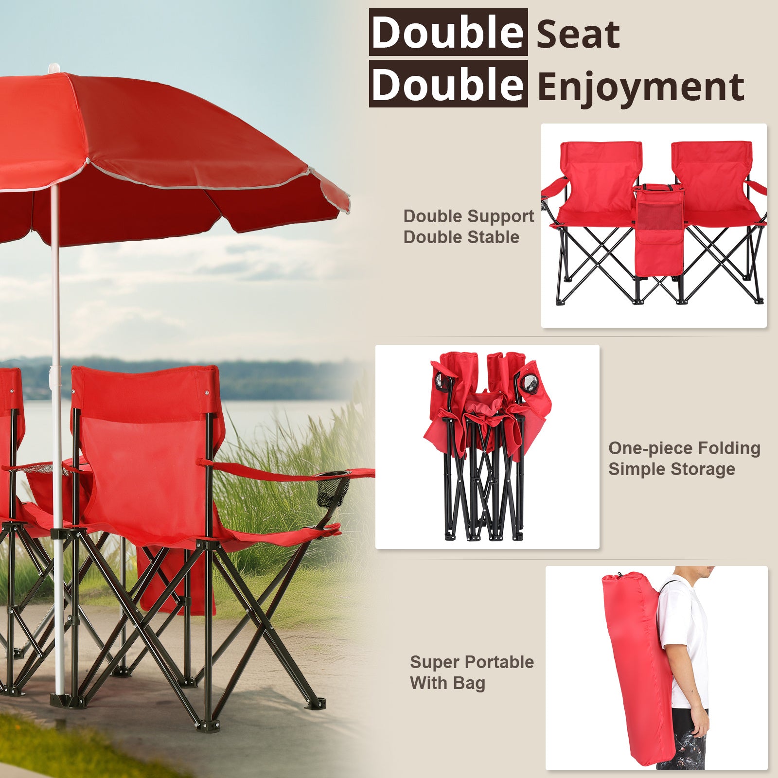 Red Fishing Chair Iron Bracket Oxford Cloth 85kg With Sun Umbrella