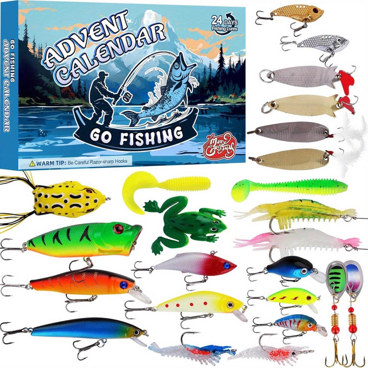 24 Baits/Lures Advent Calendar Mystery Tackle Box for bass trout and more The perfect gift for any fisherman