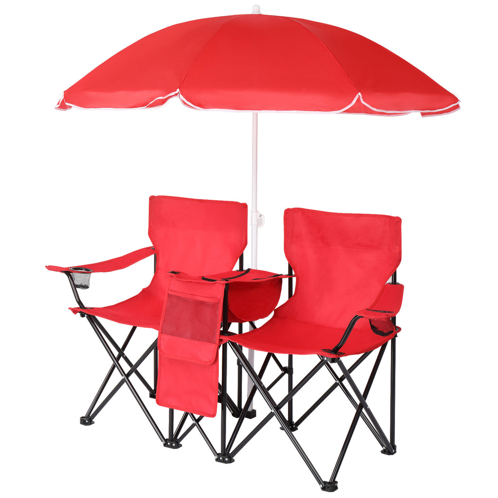 Red Fishing Chair Iron Bracket Oxford Cloth 85kg With Sun Umbrella