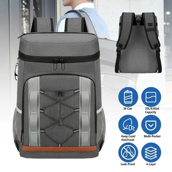 Cooler Backpack 36 Can Leakproof Insulated Cooler Backpack With 25L 6.6Gal For Picnic Camping Beach Hiking Fishing Travel