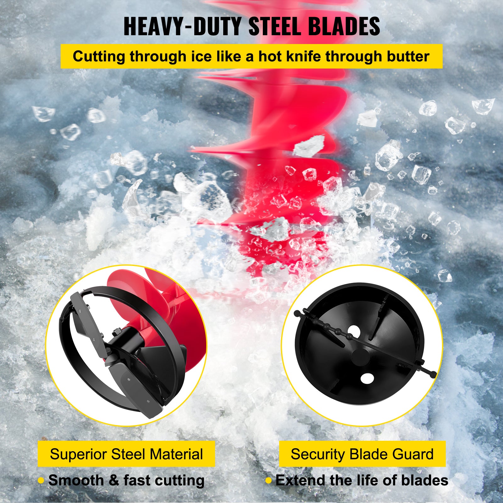 VEVOR Ice Drill Auger,Diameter Nylon Ice Auger,  Length Ice Auger Bit,Auger Drill With  Extension Rod,Auger Bit  Adapter,Top Plate & Blade Guard For Ice Fishing Ice Burrowing Red