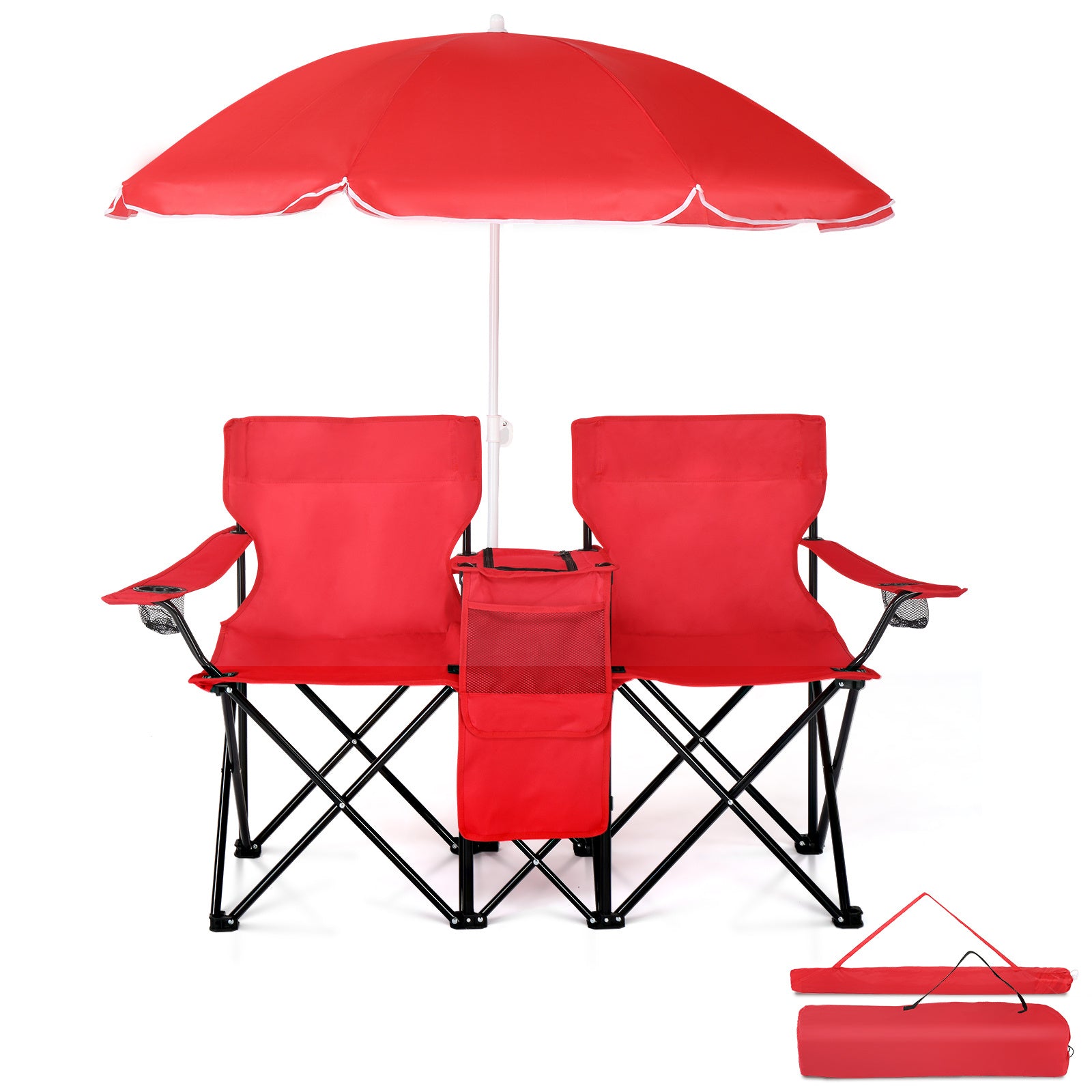 Red Fishing Chair Iron Bracket Oxford Cloth 85kg With Sun Umbrella