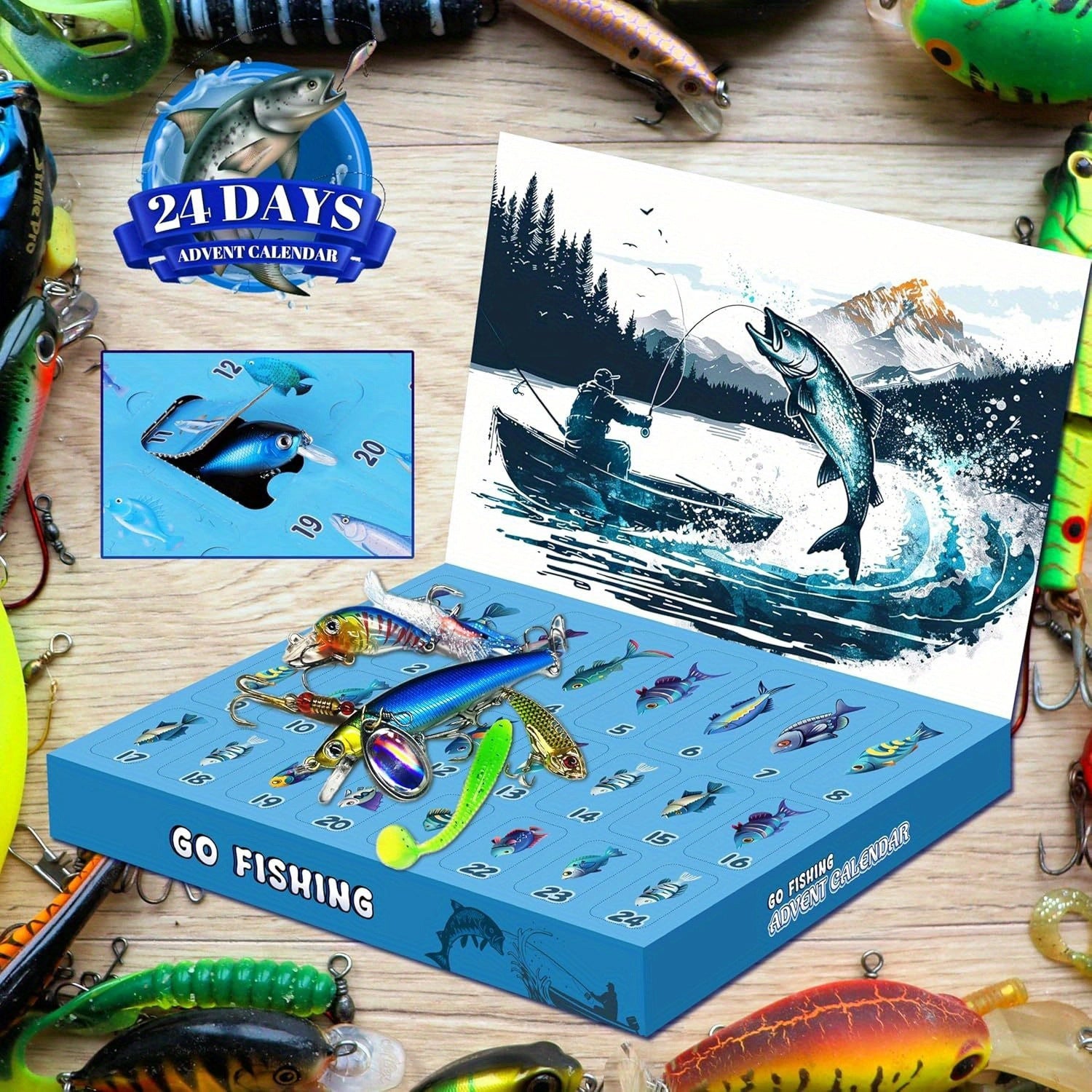 24 Baits/Lures Advent Calendar Mystery Tackle Box for bass trout and more The perfect gift for any fisherman