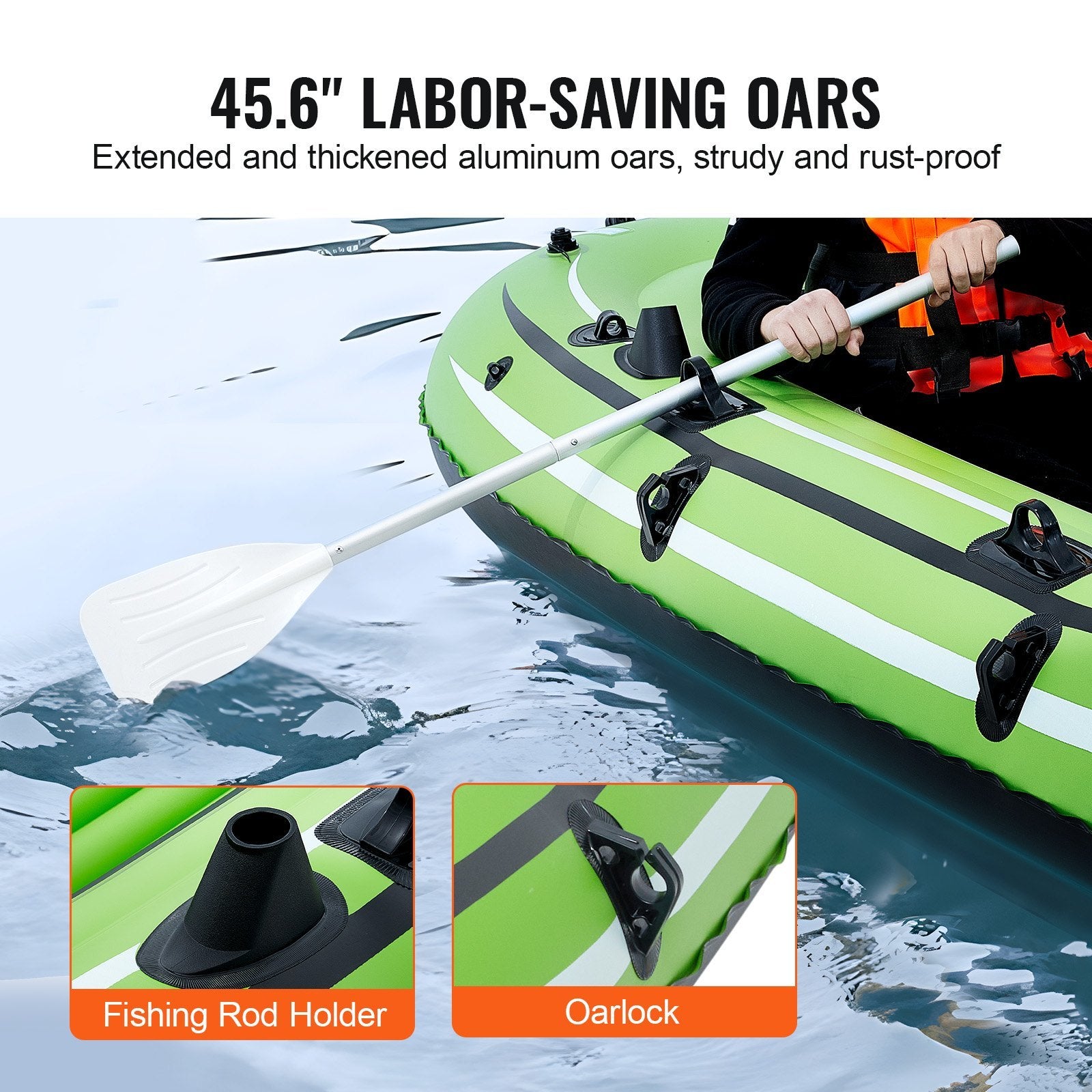 VEVOR Inflatable Boat, 5-Person Inflatable Fishing Boat, Strong PVC Portable Boat Raft Kayak,  Aluminum Oars, High-Output Pump, Fishing Rod Holders, And 2 Seats, 1100 Lb Capacity For Adults, Kids